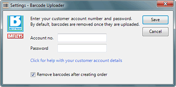 Barcode Uploader account settings