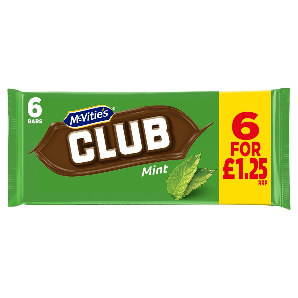 McVitie's Club Mint Chocolate Biscuit Bars Multipack 6 x 22.6g, 136g
