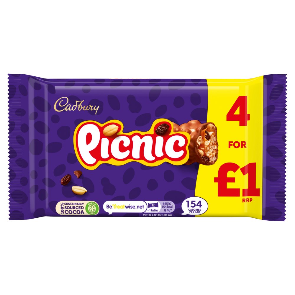 Cadbury Picnic Chocolate Bar 4 Pack £1 128g