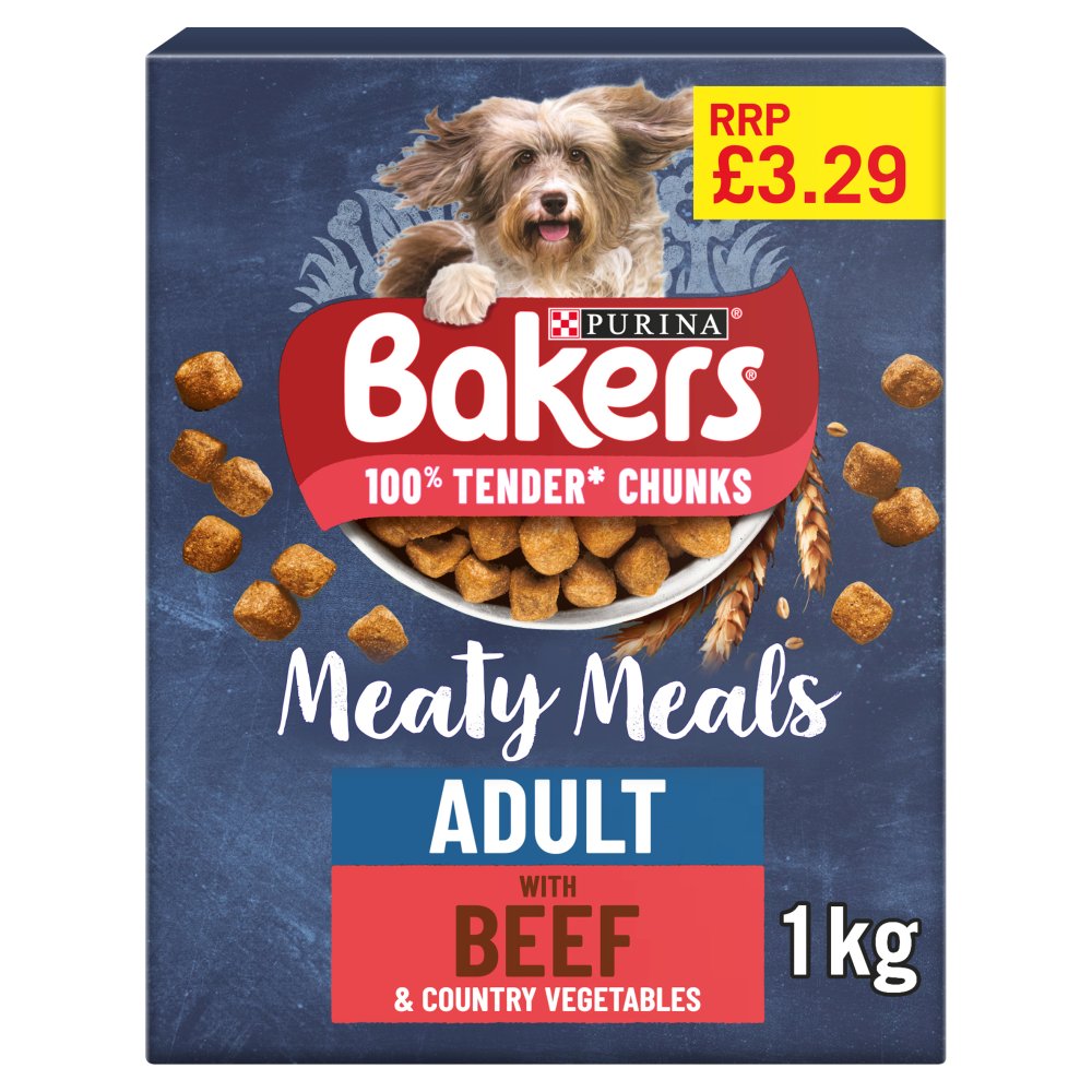BAKERS Meaty Meals Adult Beef Dry Dog Food 1kg PMP