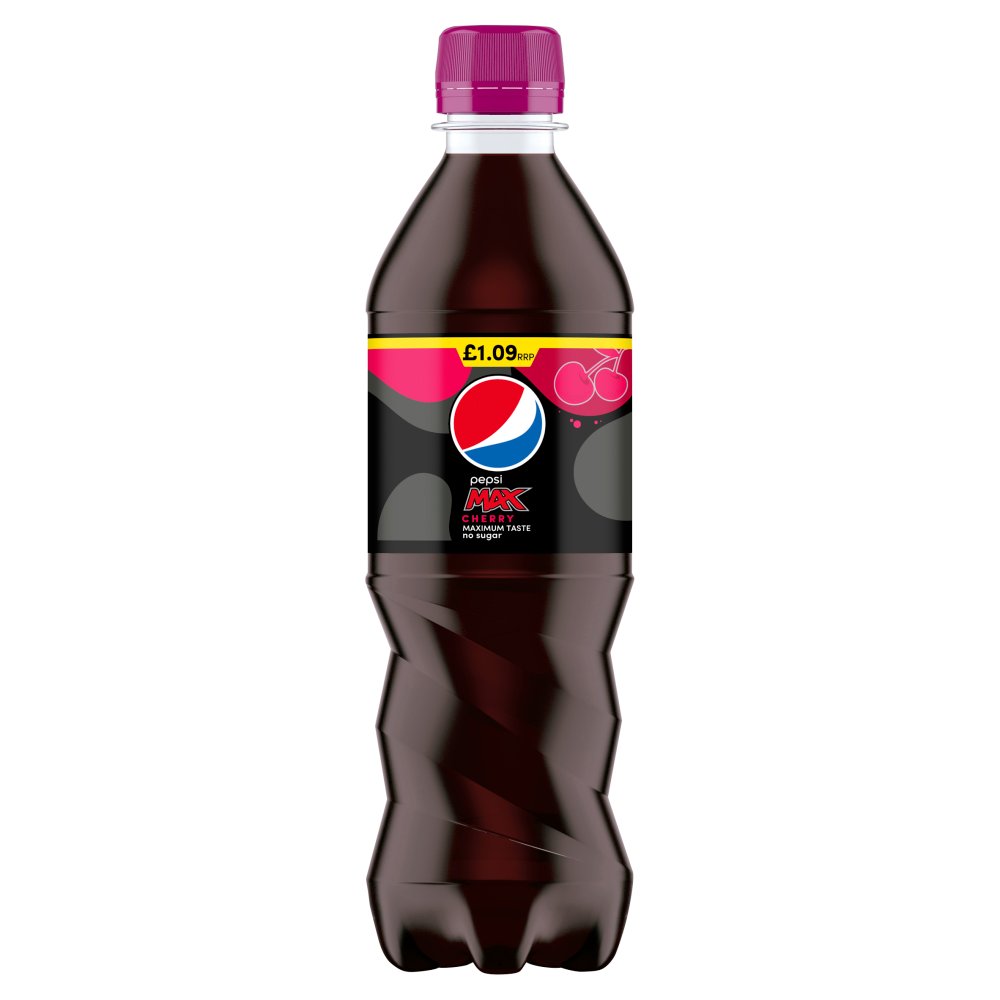Pepsi Max Cherry No Sugar Cola PMP Bottle 500ml