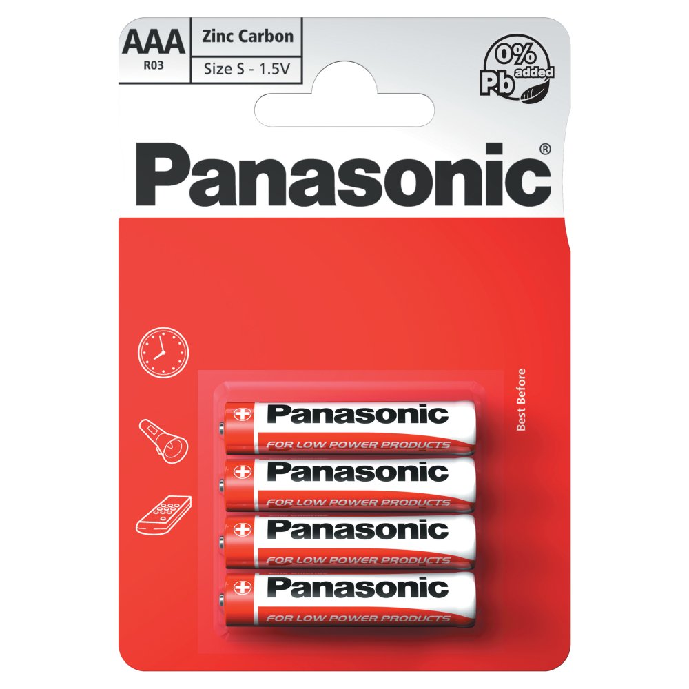 Panasonic AAA 1.5V Zinc Carbon Batteries x 4pk