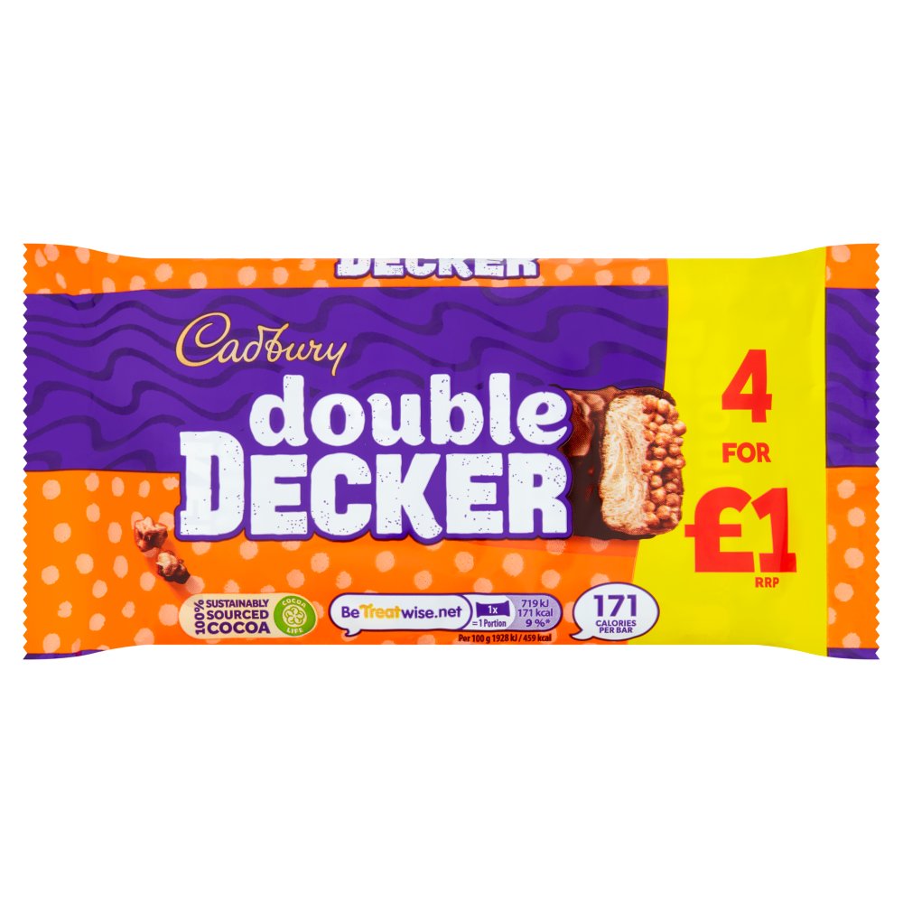Cadbury Double Decker Chocolate Bar 4 Pack £1 149.2g