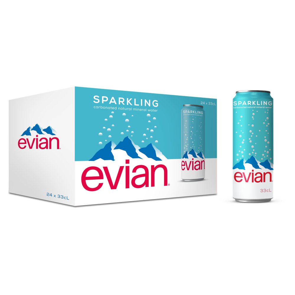 evian Sparkling Natural Mineral Water Can 330ml 