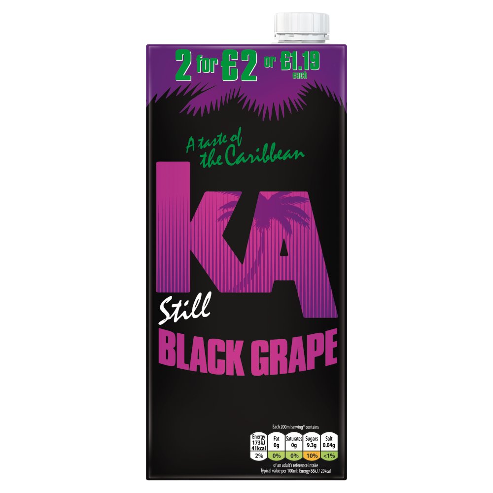 KA Still Black Grape Juice 1L, PMP £1.19 or 2 for £2