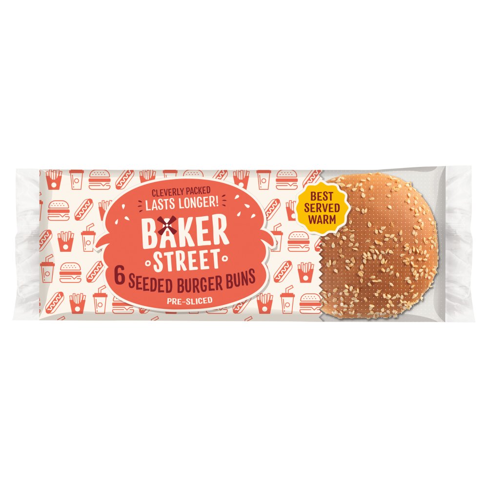 Baker Street 6 Original Burger Buns with Sesame Seeds Pre-Sliced