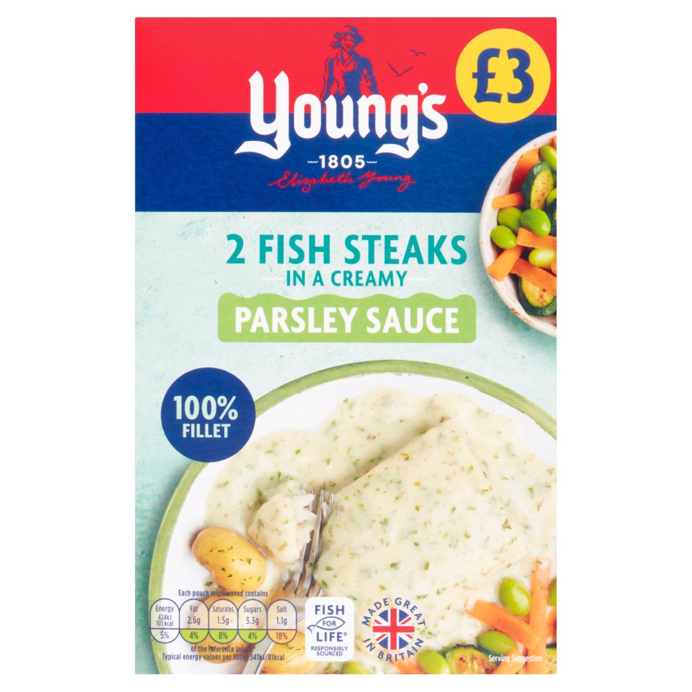 Young's 2 Fish Steaks in a Creamy Parsley Sauce 280g