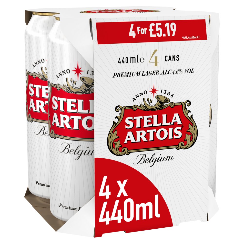 Stella Artois Premium Lager Cans 4 x 440ml