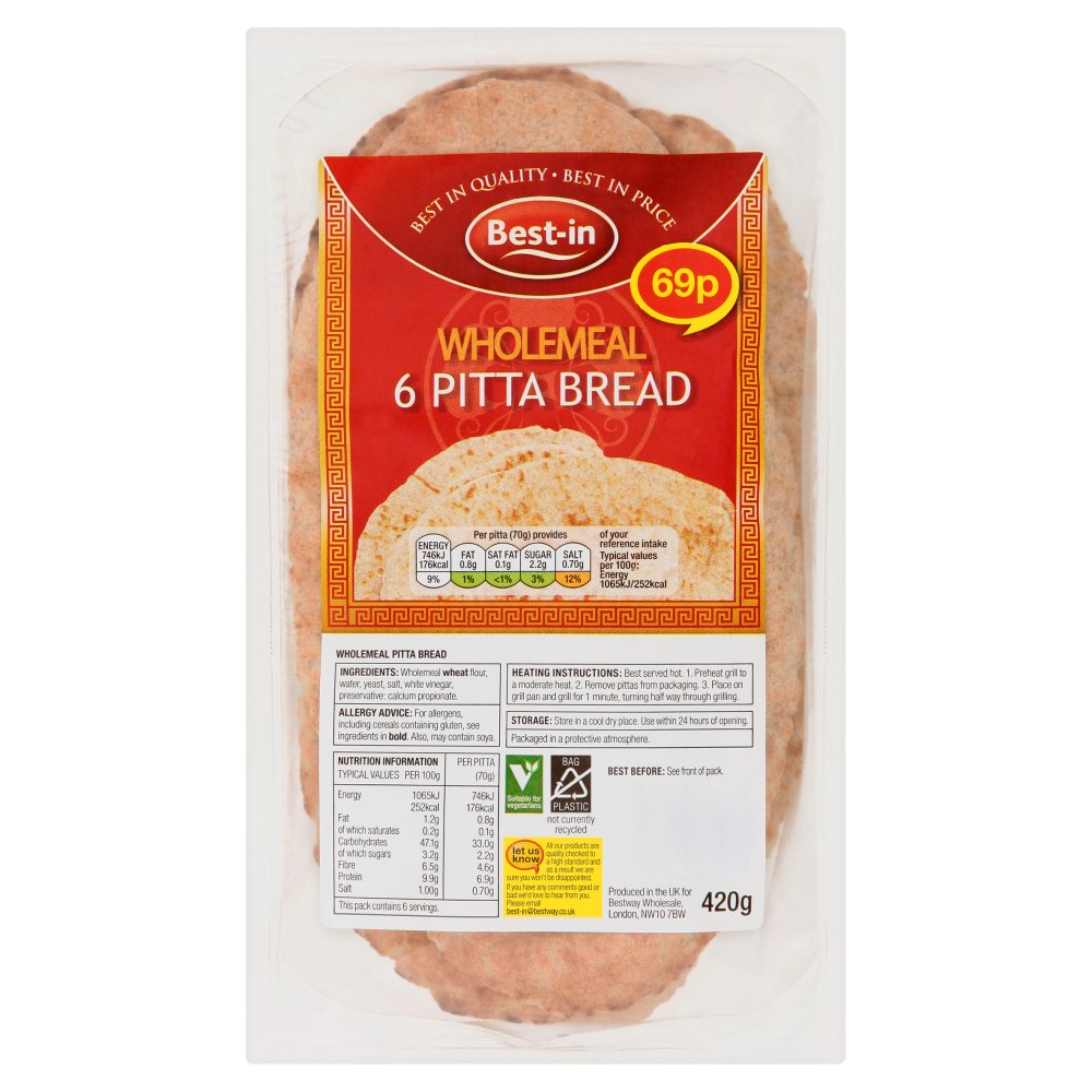 Best-in 6 Wholemeal Pitta Bread 420g