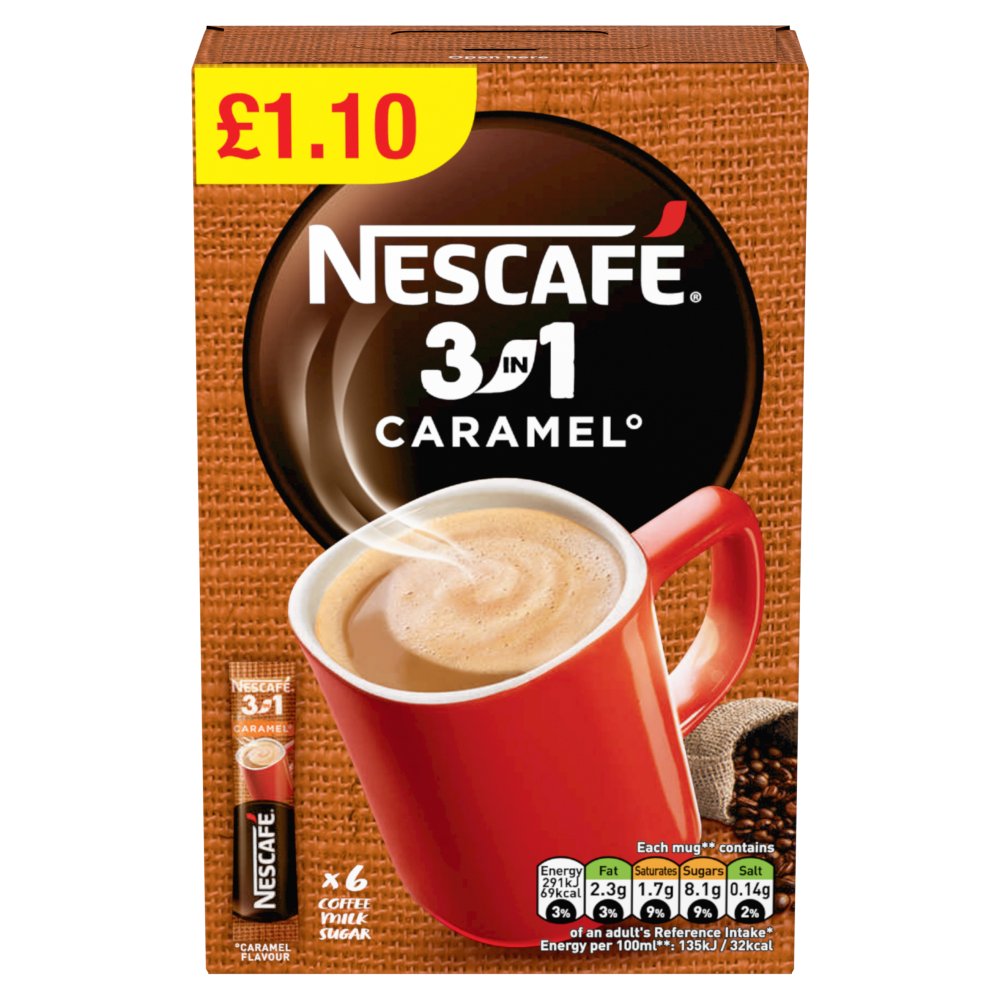 Nescafe 3in1 Caramel Instant Coffee 6 x 16g Sachets £1.10 PMP 