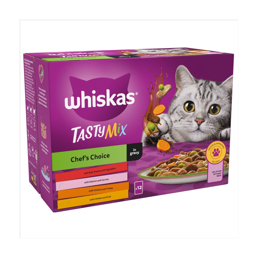 Whiskas 1+ Chef's Choice Mix Adult Wet Cat Food Pouches in Gravy 12 x 85g