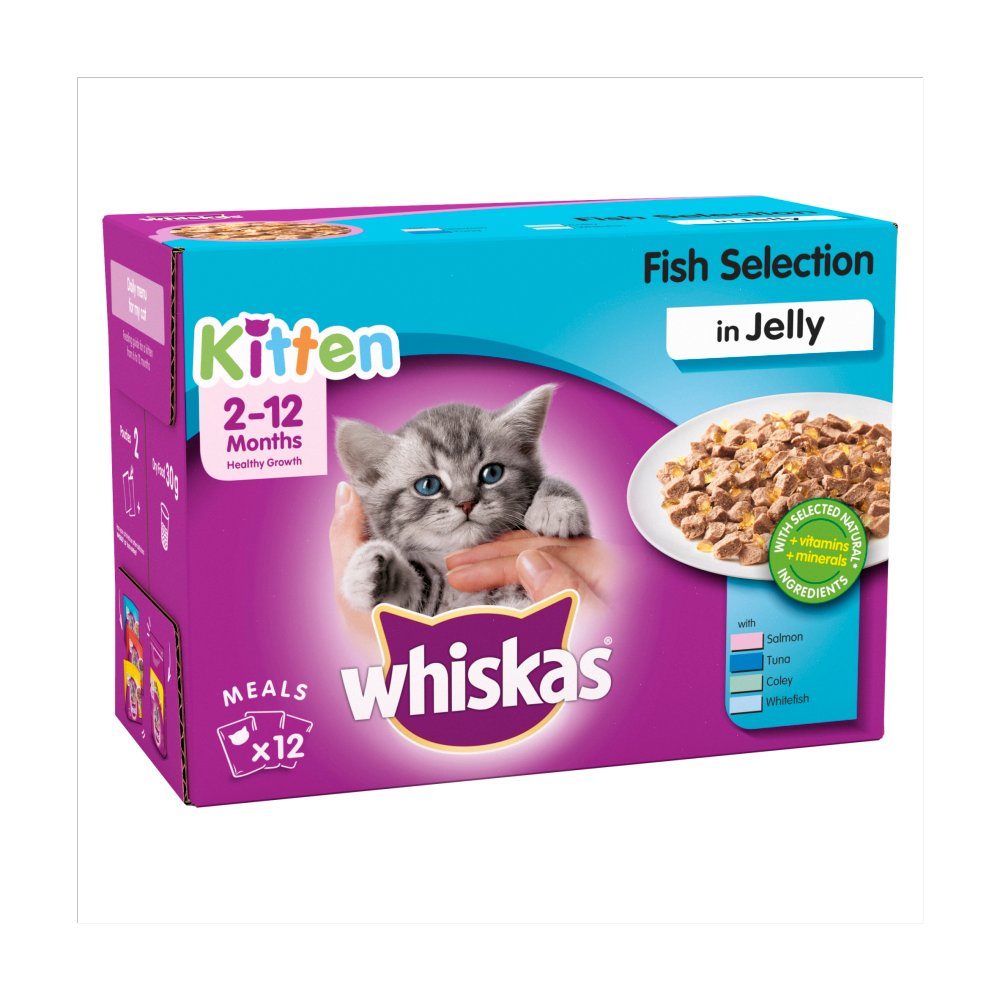 Whiskas Kitten Wet Cat Food Pouches Fish in Jelly 12 x 100g Bestway