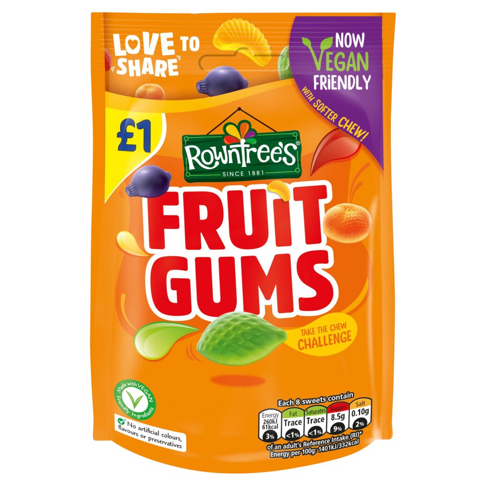 Rowntree's Fruit Gums Vegan Friendly Sweets Sharing Bag 120g PMP £1