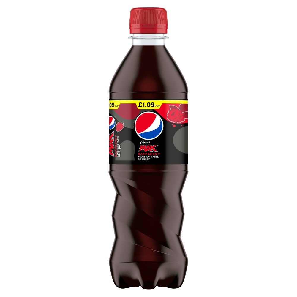 Pepsi Max Raspberry No Sugar Cola PMP Bottle 500ml
