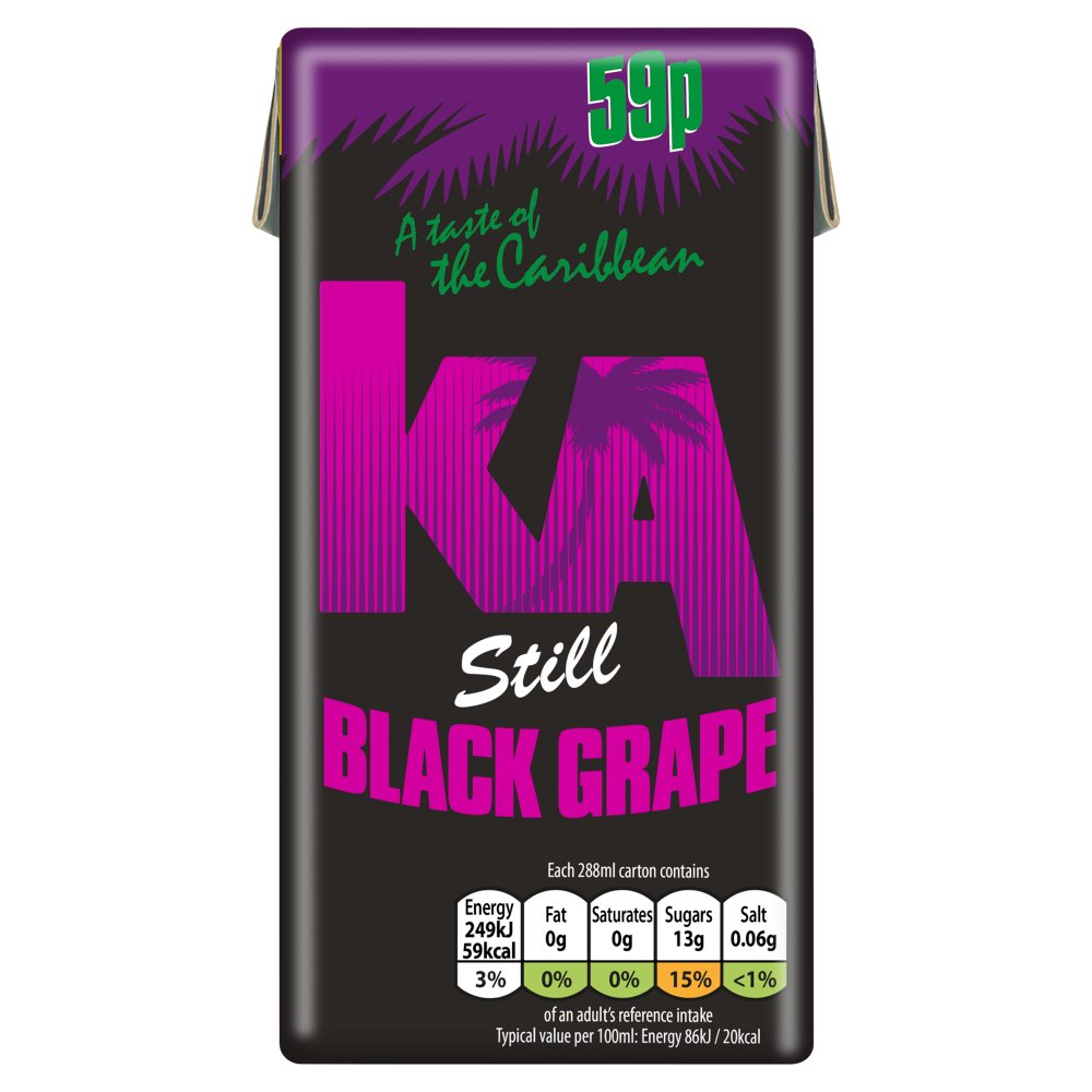 KA Still Black Grape Juice 288ml Carton, PMP, 59p