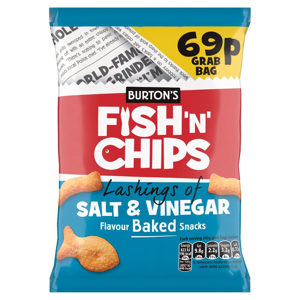 Burton's Fish 'N' Chips Lashings of Salt & Vinegar Flavour Baked Snacks 40g