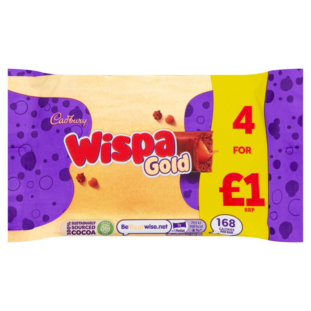 Cadbury Wispa Gold Chocolate Bar 4 Pack £1 134g