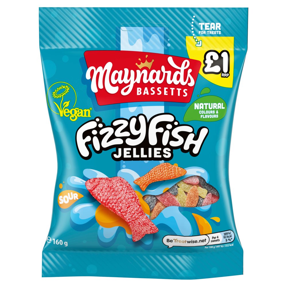 Maynards Bassetts Soft Jellies Fizzy Fish £1 Sweets Bag 160g