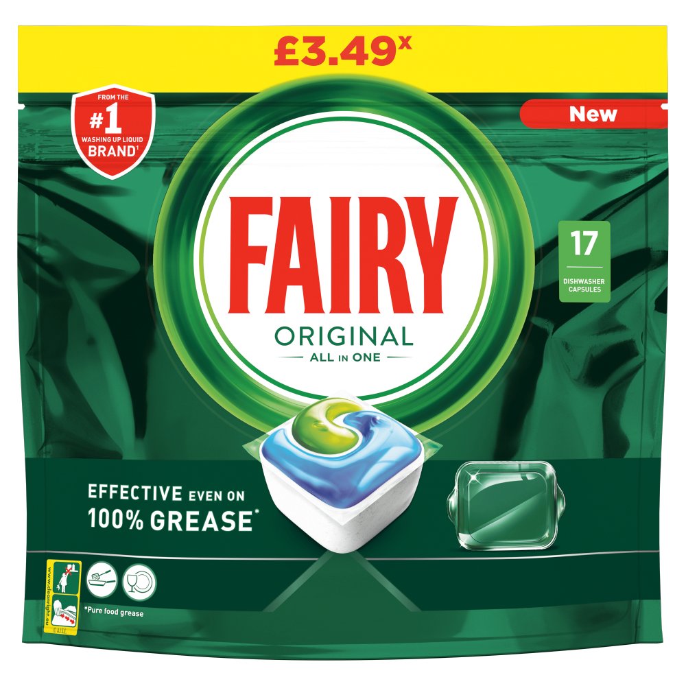 Fairy Original All In One Dishwasher Tablets, Regular, 17 Capsules