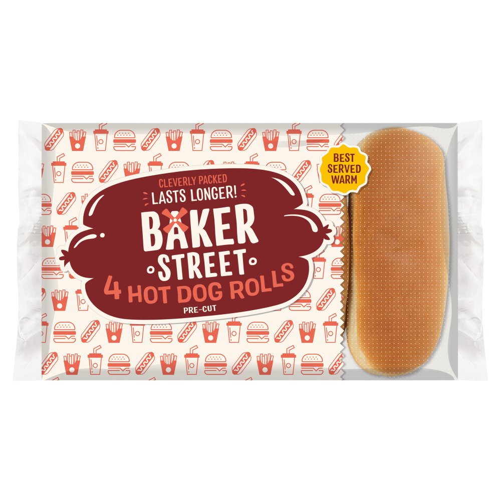 Baker Street 4 Classic Hot Dog Rolls Pre-Cut