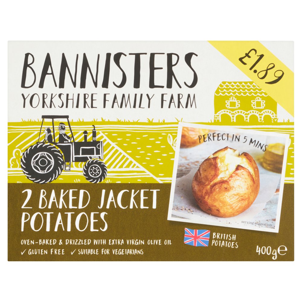 Bannisters Yorkshire Family Farm 2 Baked Jacket Potatoes 400g PMP