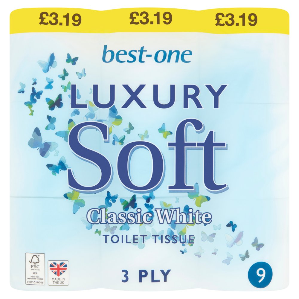 best-one 9 Luxury Soft Classic White Toilet Tissue 3 Ply
