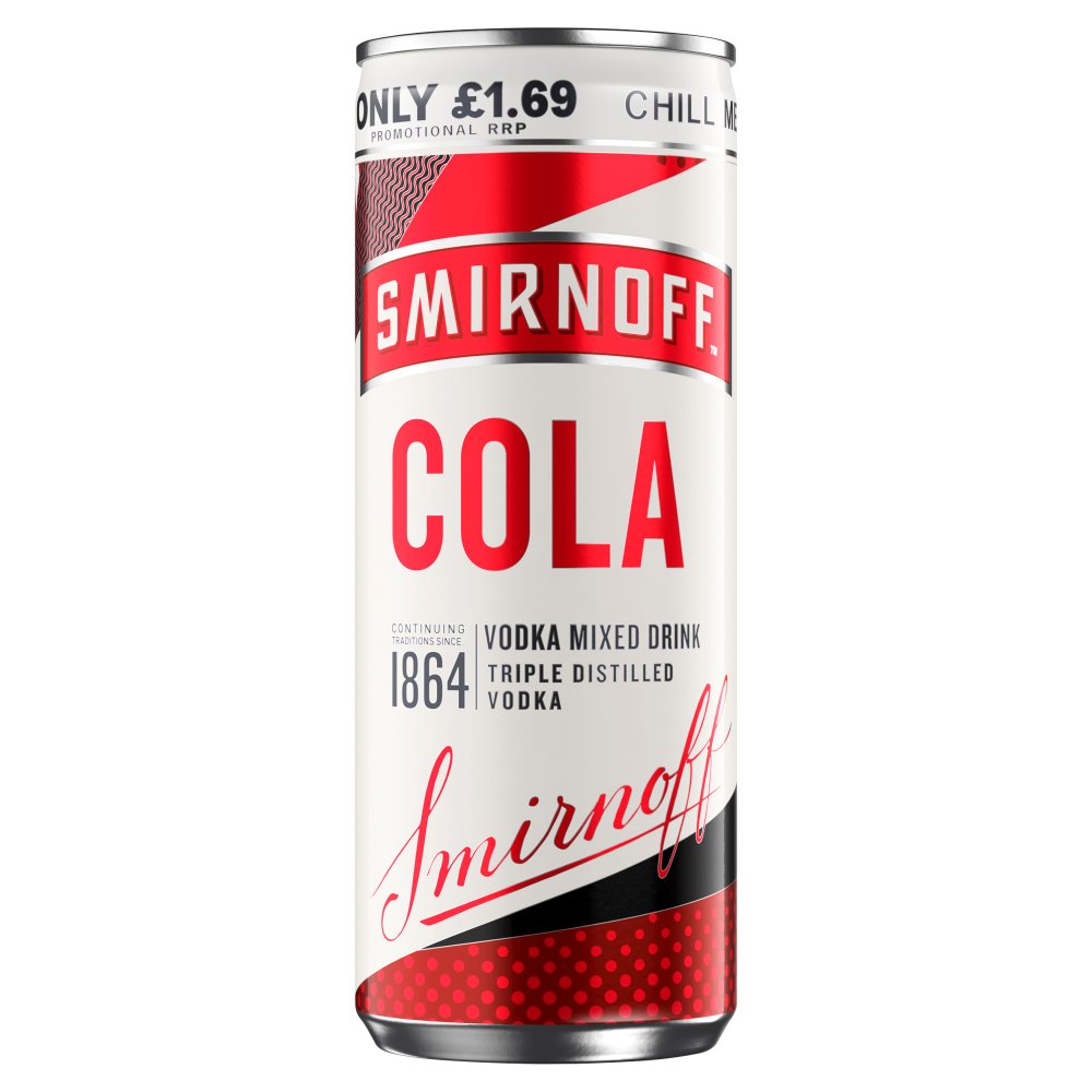 Smirnoff & Cola Vodka Mixed Drink 250ml PMP £1.69