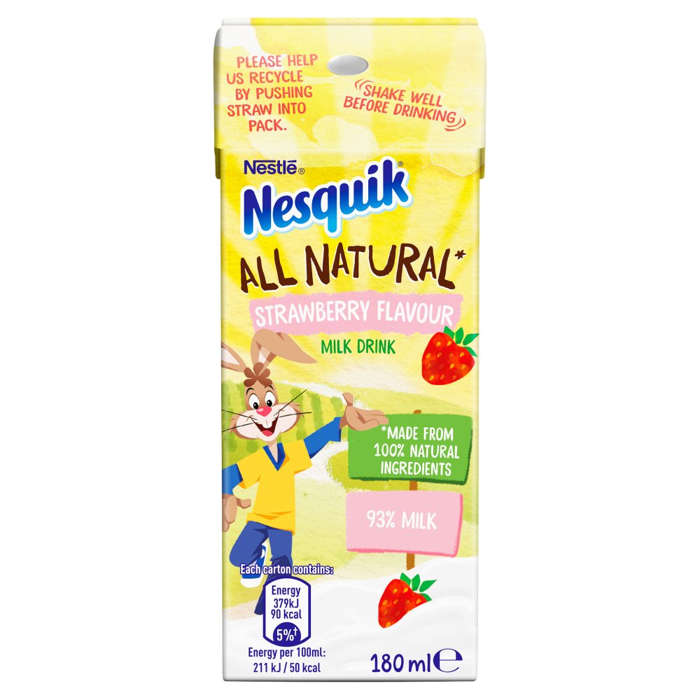 Nesquik® All Natural* Strawberry Milkshake Drink 180ml Carton