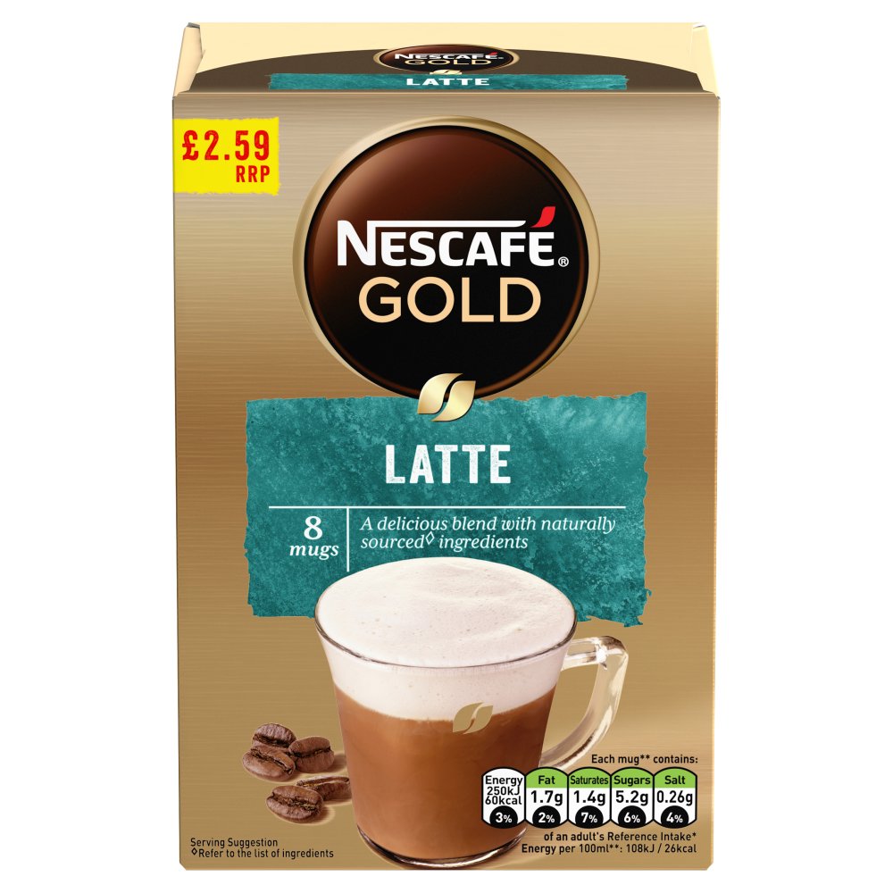 Nescafe Gold Latte Instant Coffee 8 x 15.5g Sachets PMP £2.59