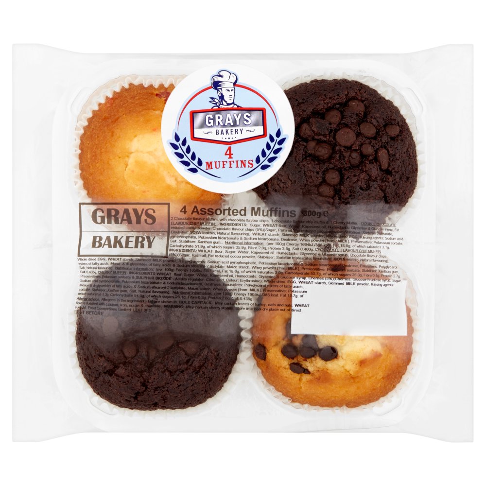 Grays Bakery 4 Assorted Muffins 300g