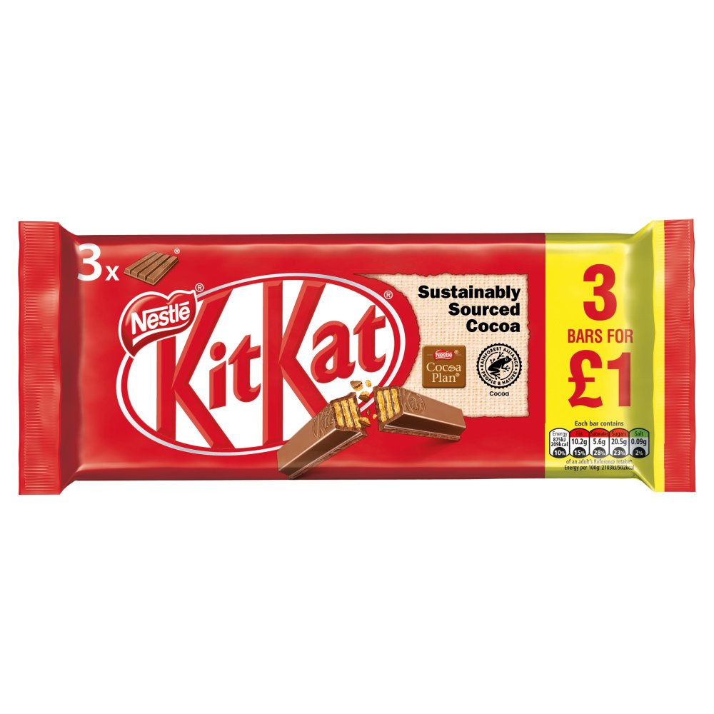 Kit Kat 4 Finger Milk Chocolate Bar Multipack 41.5g 3 Pack PMP £1