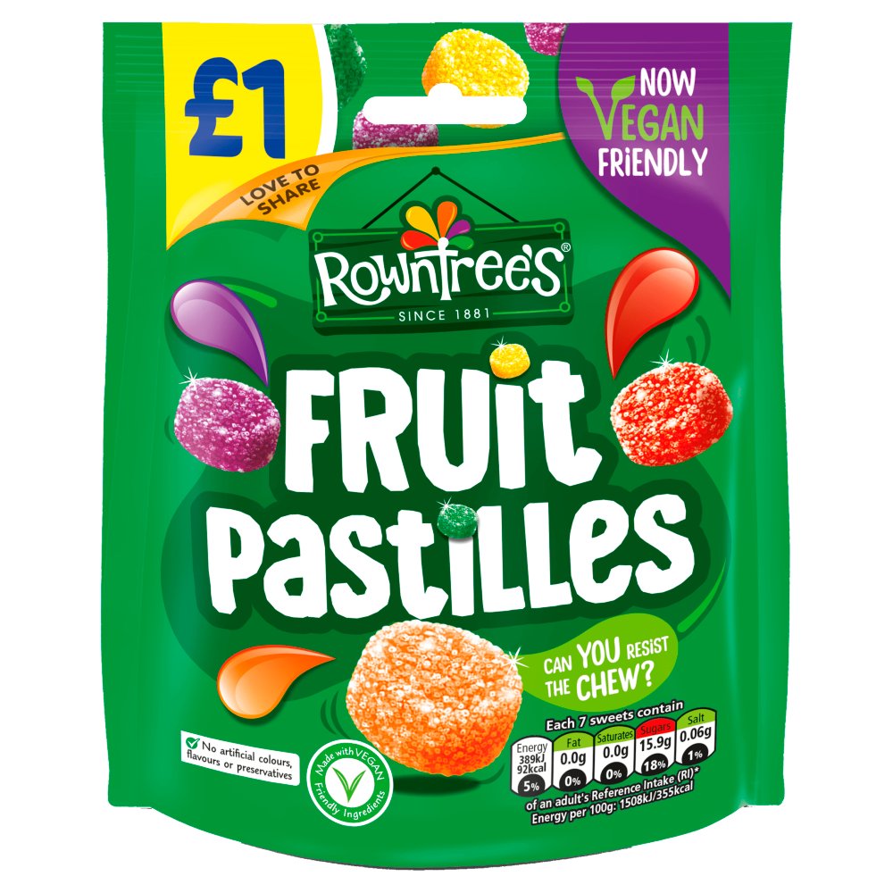 Rowntree's Fruit Pastilles Vegan Friendly Sweets Sharing Bag 120g PMP £1
