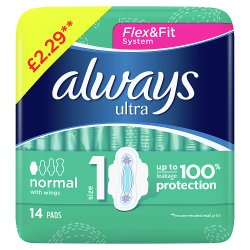 Always Ultra Sanitary Towels Normal (Size 1) Wings 14 Pads