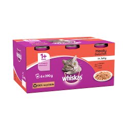 Whiskas Adult Wet Cat Food Tins Meaty in Jelly 6 x 390g