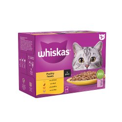 Whiskas 1+ Poultry Feasts Adult Wet Cat Food Pouches in Gravy 12 x 85g