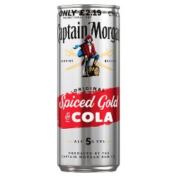 Captain Morgan Original Spiced Gold & Cola 5% vol 250ml PMP £2.19 Ready to Drink Premix Can