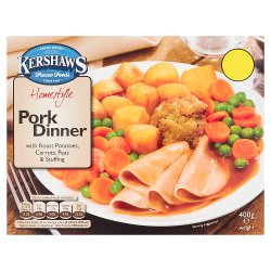 Kershaws Homestyle Pork Dinner with Roast Potatoes, Carrots, Peas & Stuffing 400g