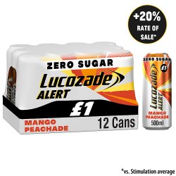 Lucozade Alert Zero Mango & Peach Caffeine Energy Drink 500ml £1 PMP