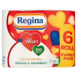 Regina Heart 3 Ply 6 Kitchen Roll