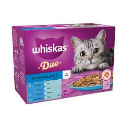 Whiskas 1+ Duo Ocean Delights Adult Wet Cat Food Pouches in Jelly 12 x 85g