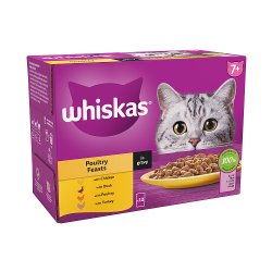 Whiskas 7+ Poultry Feasts Senior Wet Cat Food Pouches in Gravy 12 x 85g
