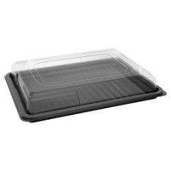 Medium Black Platter Base & Clear Lid L390mm x W290mm x D65mm (5 base and lid per pack)