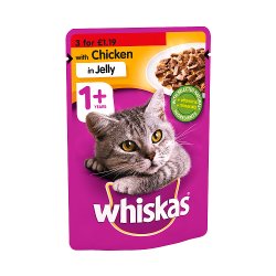 Whiskas Adult Wet Cat Food Pouches Chicken in Jelly 100g PMP 3 for £1.19