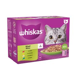 Whiskas 1+ Mixed Menu Adult Wet Cat Food Pouches in Jelly 12 x 85g