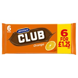 McVitie's Club Orange Chocolate Biscuit Bars Multipack 6 x 22.6g, 136g