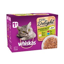 Whiskas Pure Delight Adult Cat Food Pouches Fish & Meaty in Jelly 12 x 85g