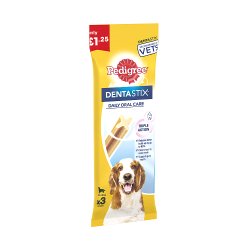Pedigree Dentastix Daily Medium Dog Treats 3 x Dental Sticks 77g PMP £1.25