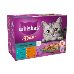 Whiskas 1+ Duo Surf and Turf Adult Wet Cat Food Pouches in Jelly 12 x 85g