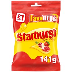 Starburst Fave Reds Fruit Chews Sweets £1 PMP Treat Bag 141g