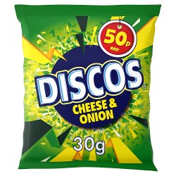 Discos Cheese & Onion Crisps 30g, 50p PMP